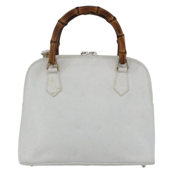 GUCCI Bamboo Hand Bag Leather White Gold Auth ki6188 - Picture 2 of 16